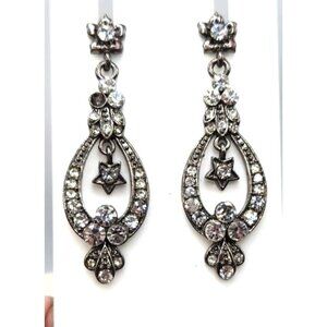 Art Deco Style Crystal Dangle  Earrings - 1.5"